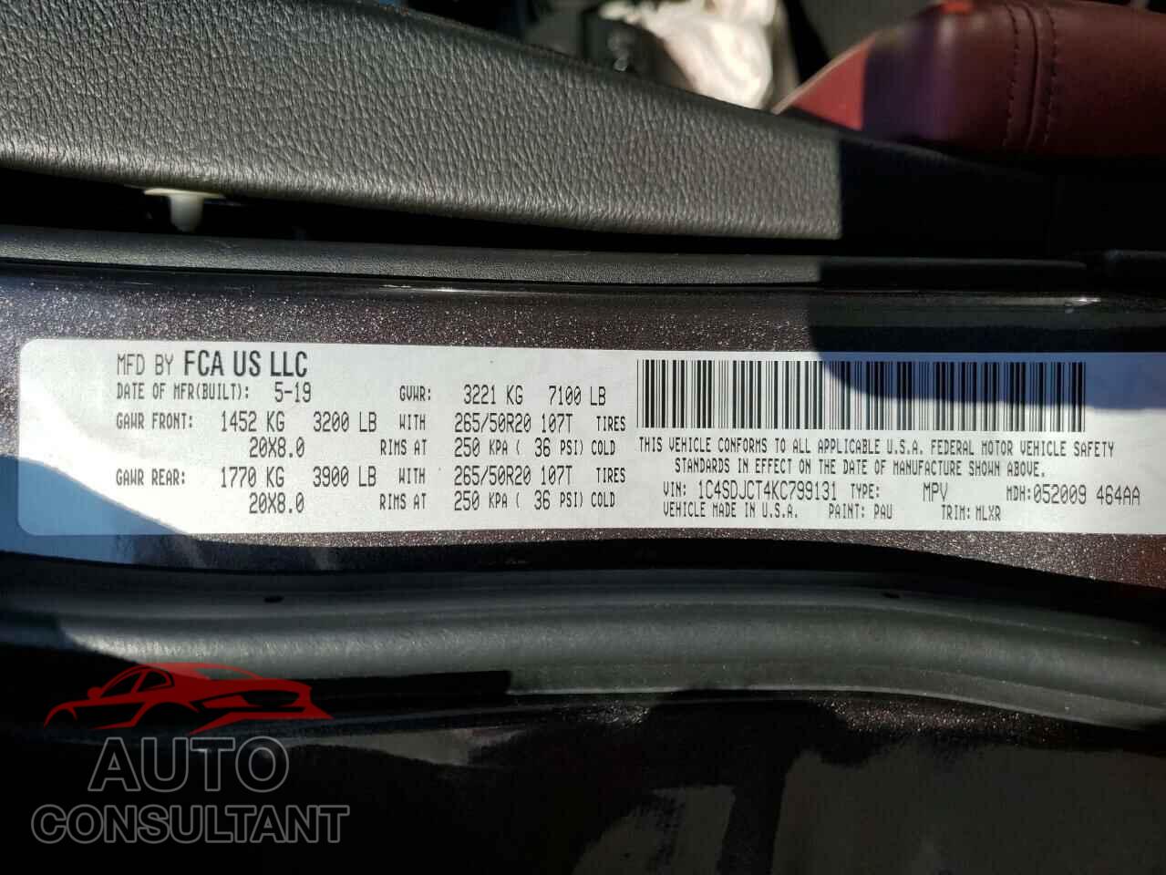DODGE DURANGO 2019 - 1C4SDJCT4KC799131