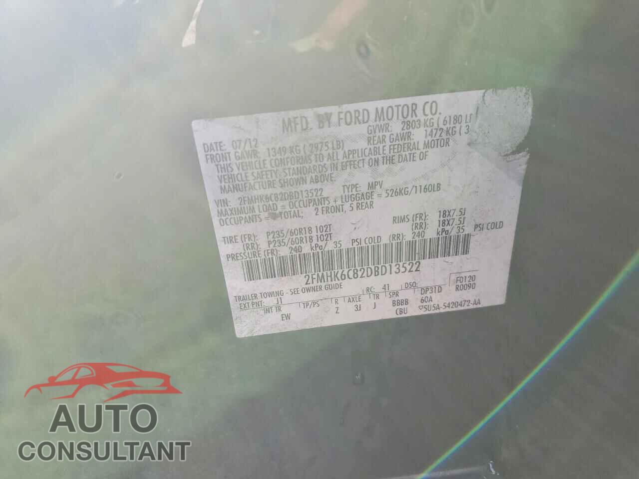 FORD FLEX 2013 - 2FMHK6C82DBD13522