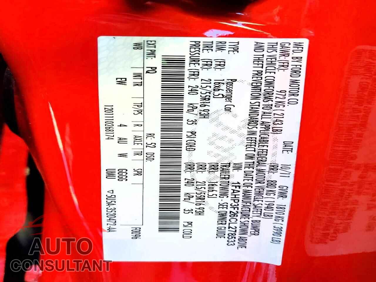 FORD FOCUS 2012 - 1FAHP3F26CL278533