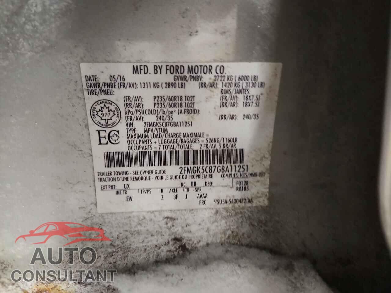 FORD FLEX 2016 - 2FMGK5C87GBA11251