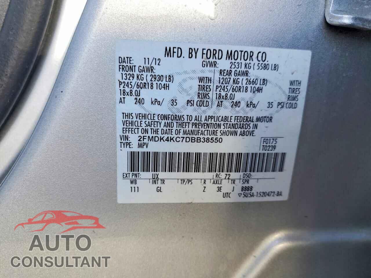 FORD EDGE 2013 - 2FMDK4KC7DBB38550