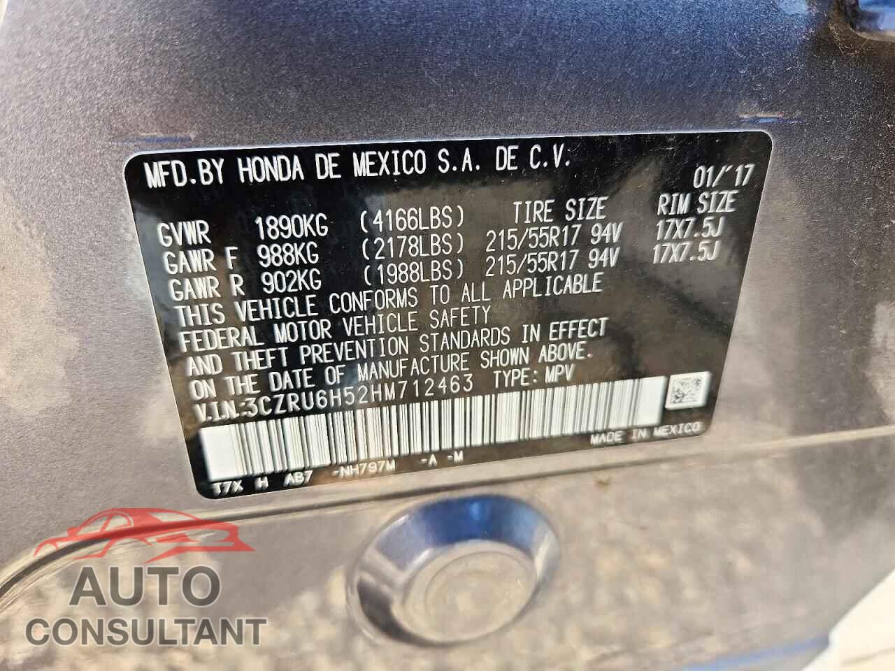 HONDA HR-V 2017 - 3CZRU6H52HM712463