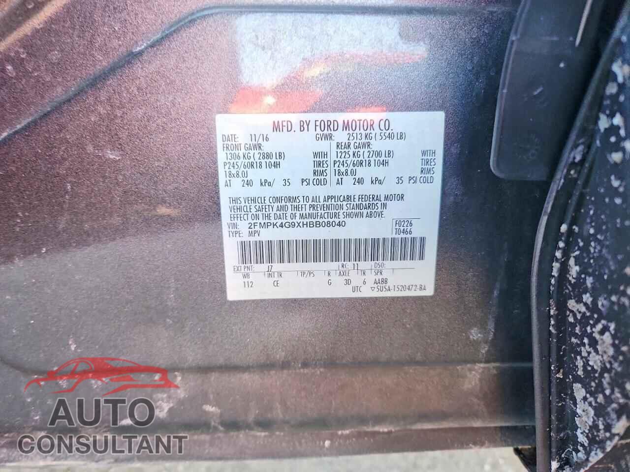 FORD EDGE 2017 - 2FMPK4G9XHBB08040