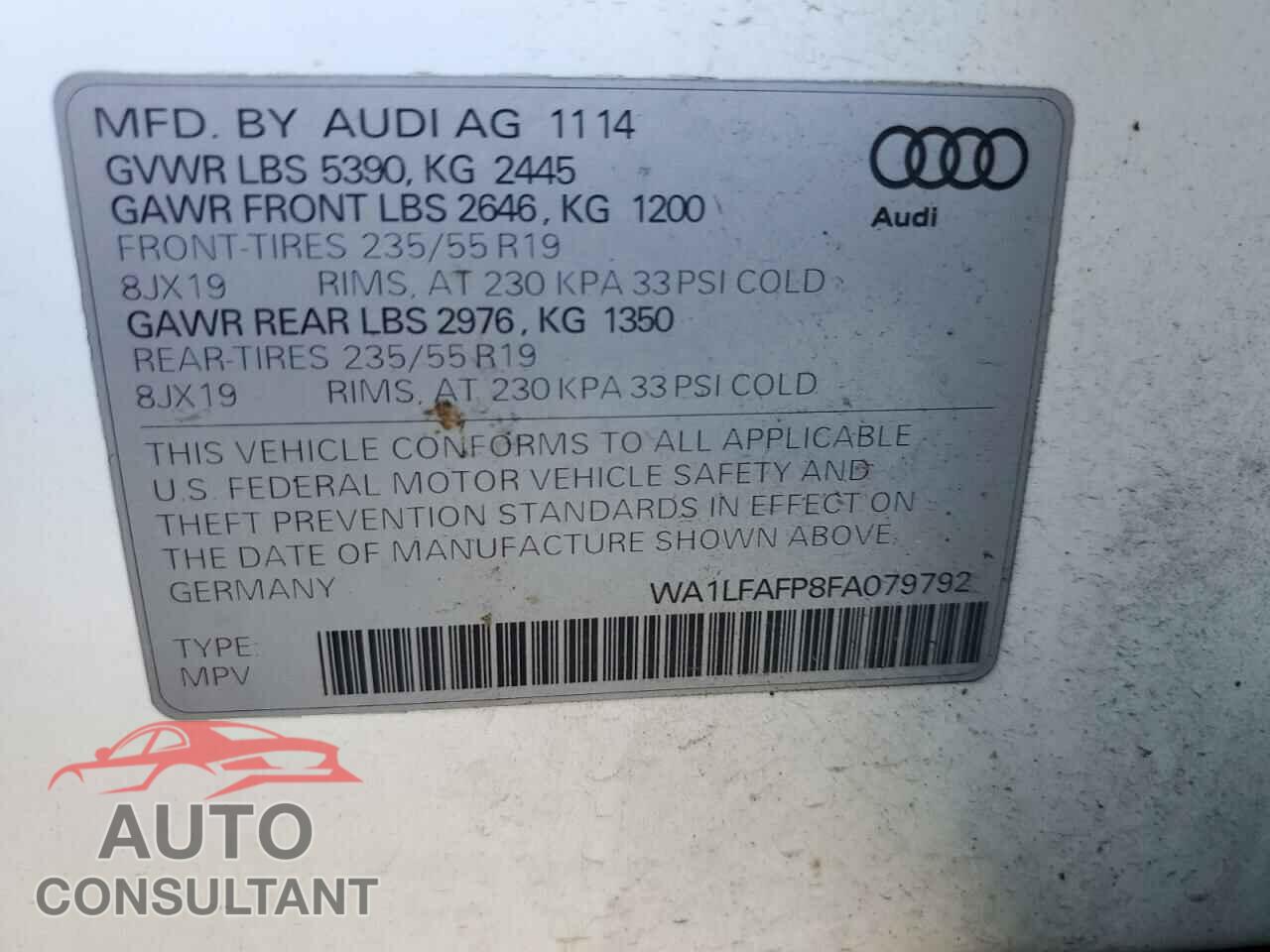 AUDI Q5 2015 - WA1LFAFP8FA079792