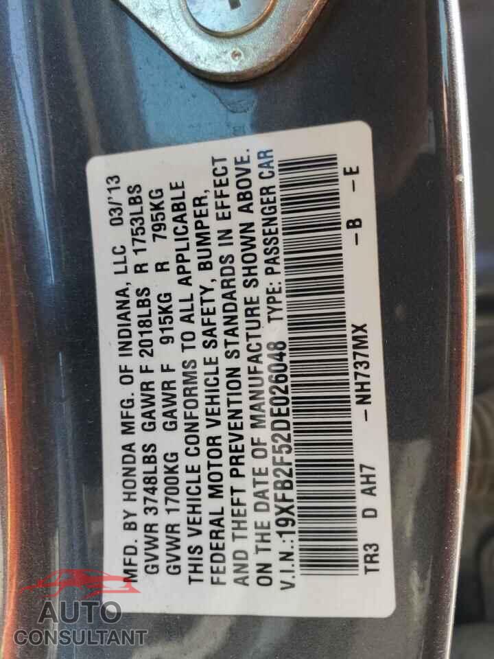 HONDA CIVIC 2013 - 19XFB2F52DE026048