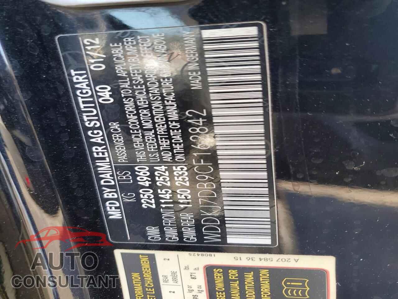 MERCEDES-BENZ E-CLASS 2012 - WDDKJ7DB9CF162842