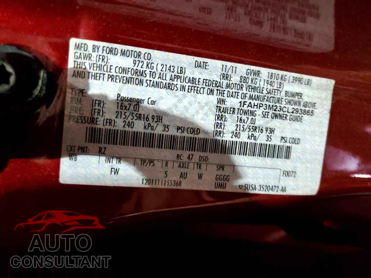 FORD FOCUS 2012 - 1FAHP3M23CL293865