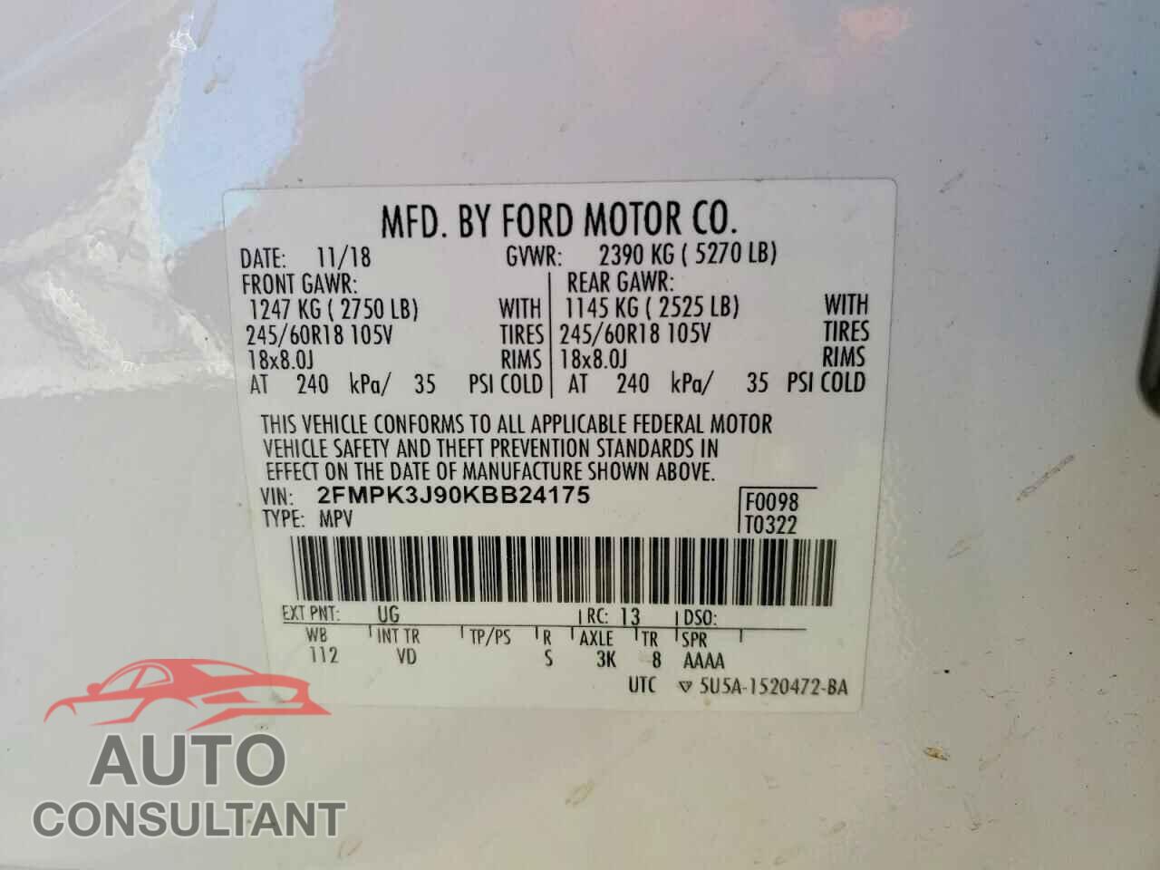 FORD EDGE 2019 - 2FMPK3J90KBB24175