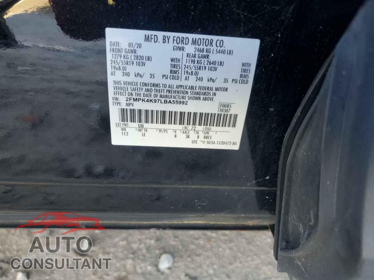 FORD EDGE 2020 - 2FMPK4K97LBA55992