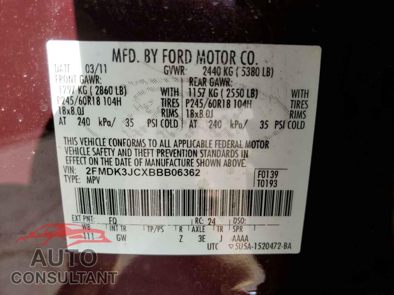 FORD EDGE 2011 - 2FMDK3JCXBBB06362