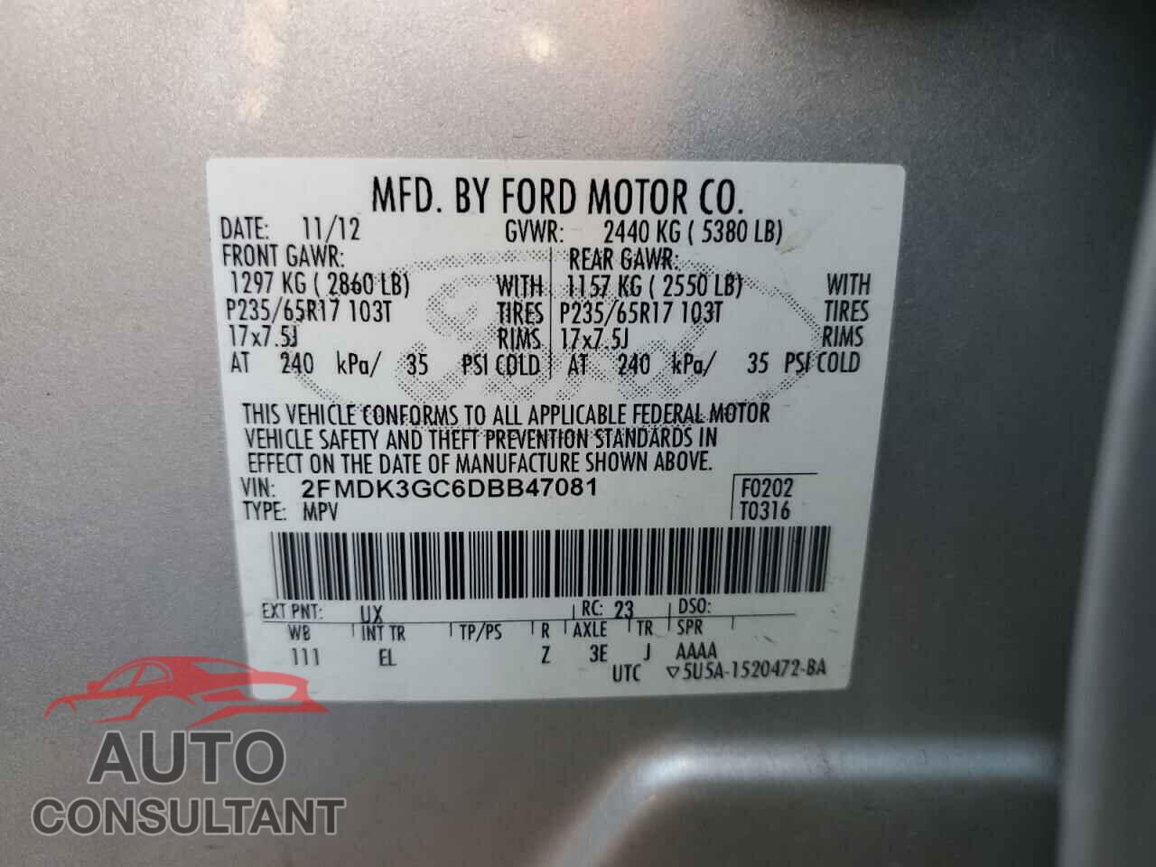 FORD EDGE 2013 - 2FMDK3GC6DBB47081