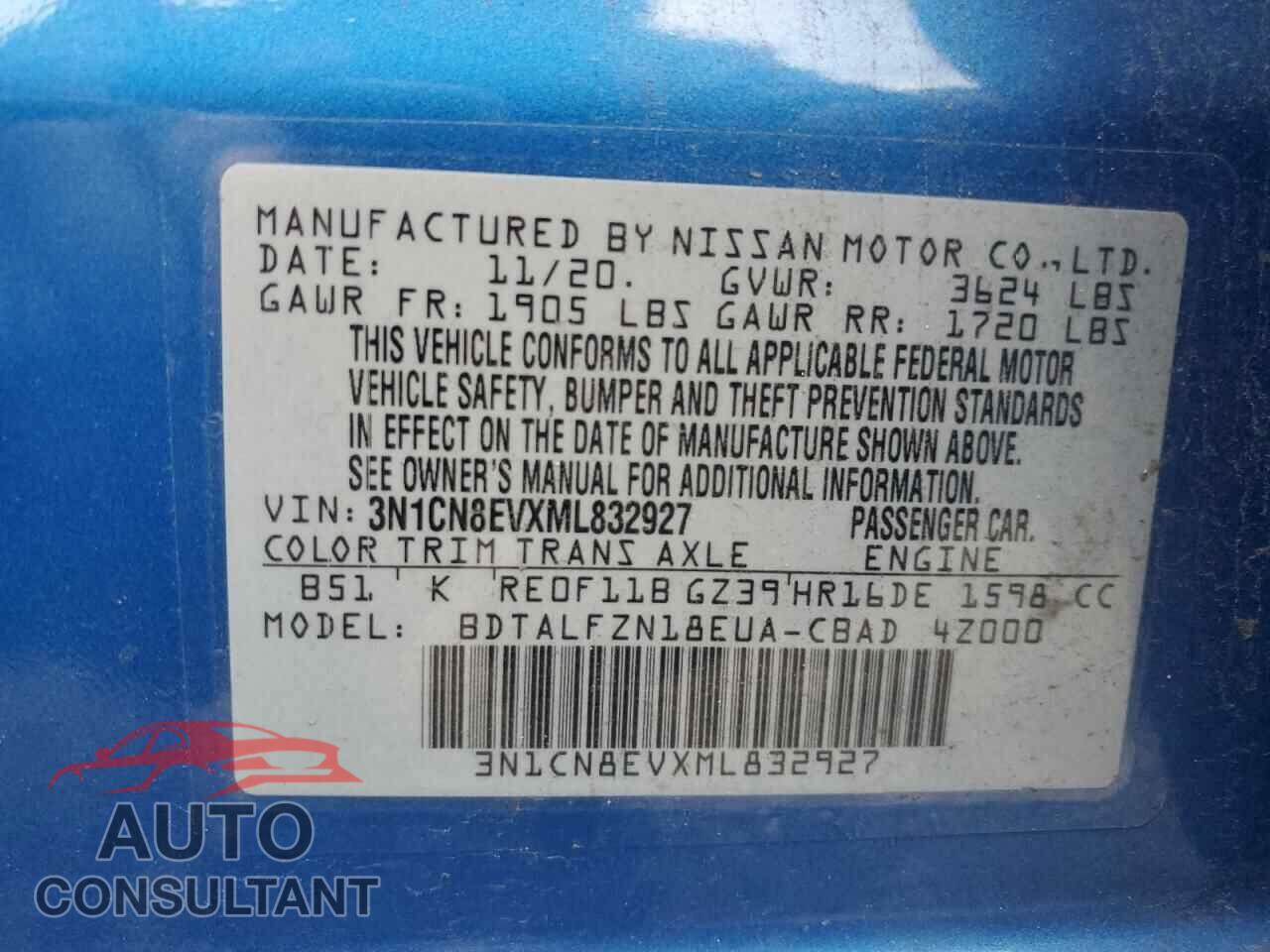 NISSAN VERSA 2021 - 3N1CN8EVXML832927