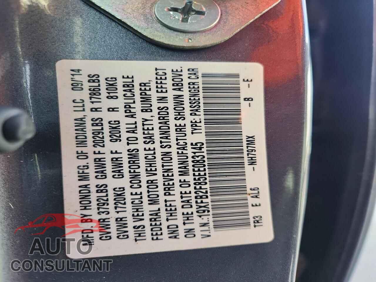 HONDA CIVIC 2014 - 19XFB2F85EE083145