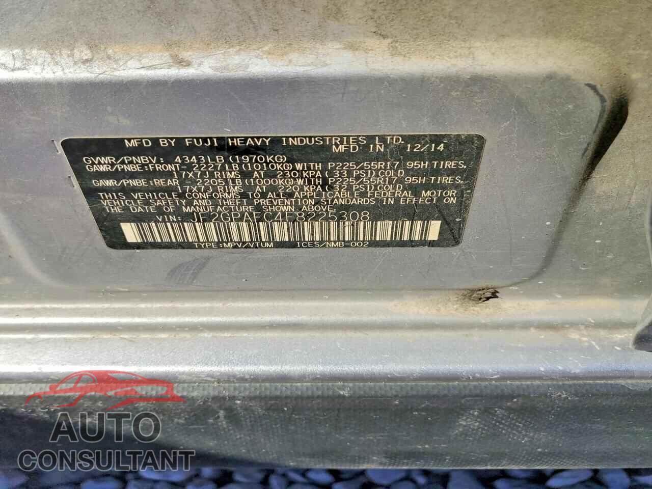 SUBARU XV 2015 - JF2GPAFC4F8225308