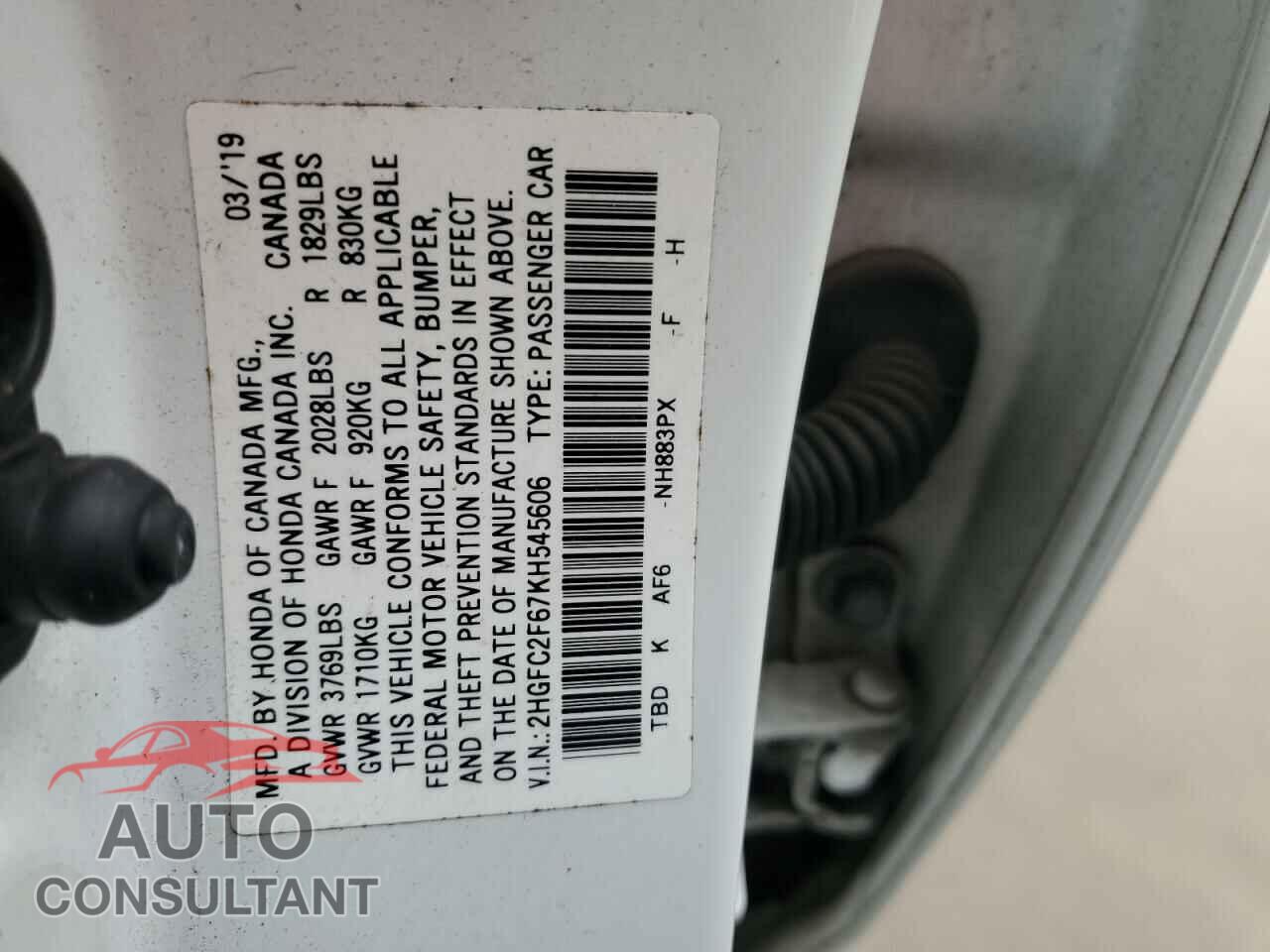 HONDA CIVIC 2019 - 2HGFC2F67KH545606
