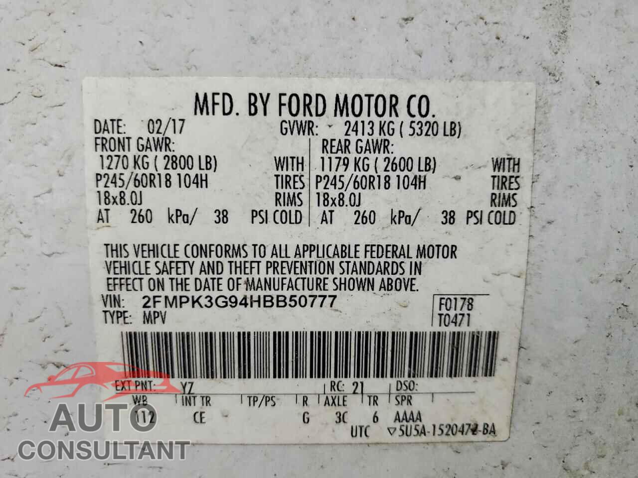 FORD EDGE 2017 - 2FMPK3G94HBB50777