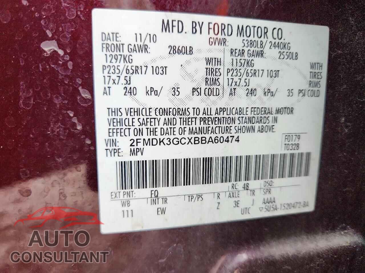 FORD EDGE 2011 - 2FMDK3GCXBBA60474