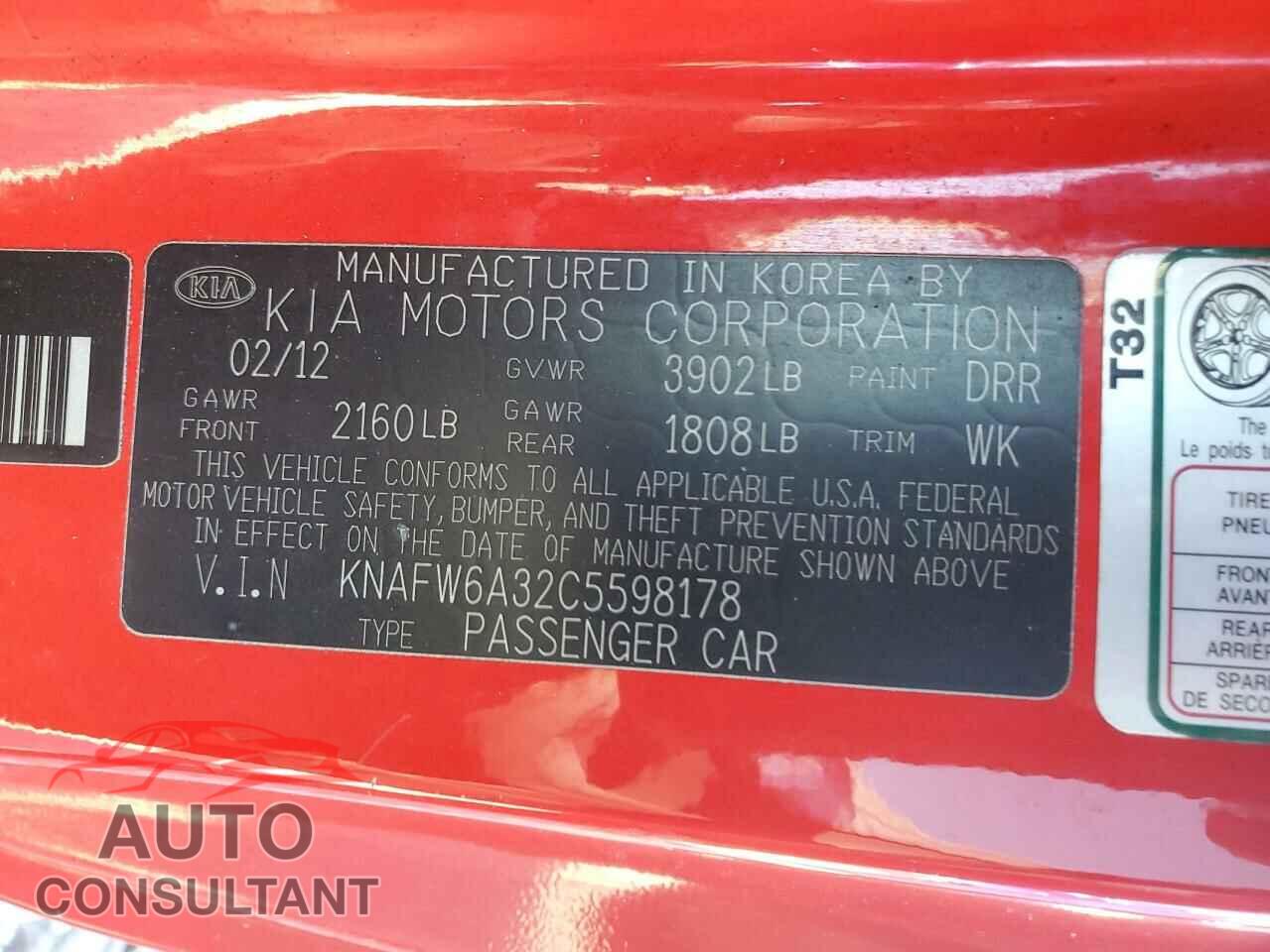 KIA FORTE 2012 - KNAFW6A32C5598178