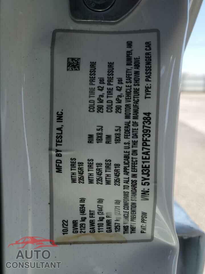 TESLA MODEL 3 2023 - 5YJ3E1EA7PF397384