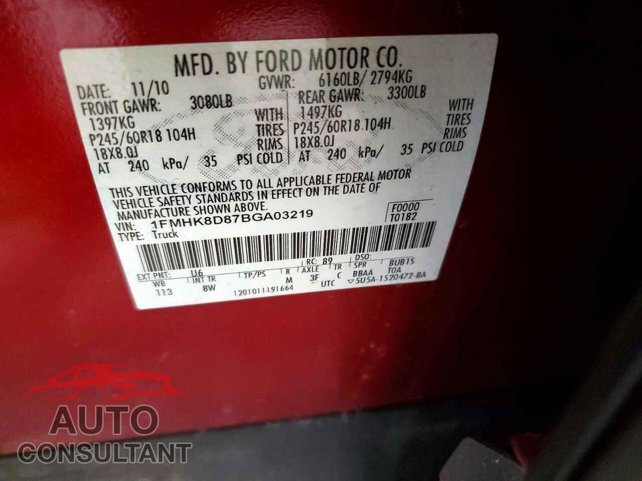 FORD EXPLORER 2011 - 1FMHK8D87BGA03219