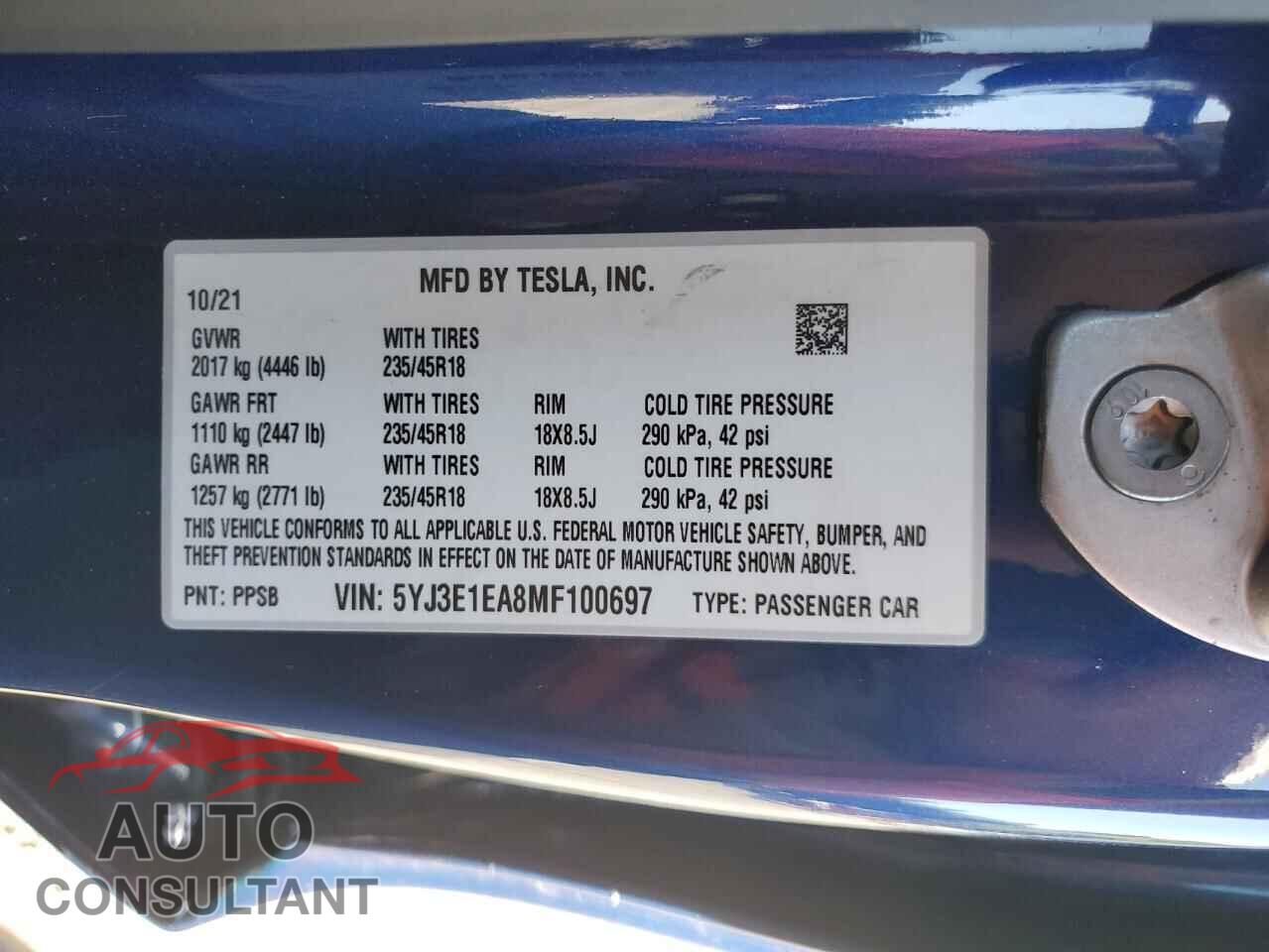 TESLA MODEL 3 2021 - 5YJ3E1EA8MF100697