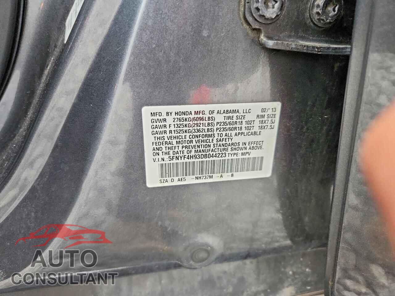 HONDA PILOT 2013 - 5FNYF4H93DB044223