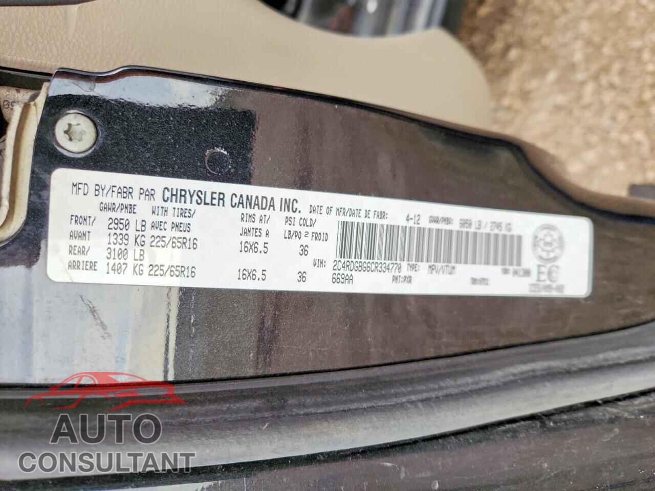 DODGE CARAVAN 2012 - 2C4RDGBG6CR334770