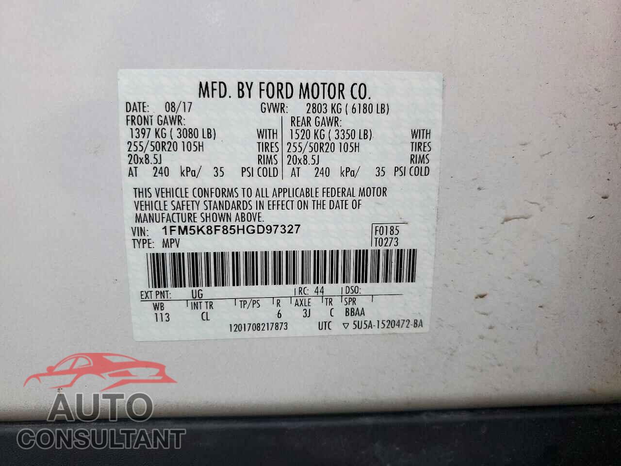 FORD EXPLORER 2017 - 1FM5K8F85HGD97327