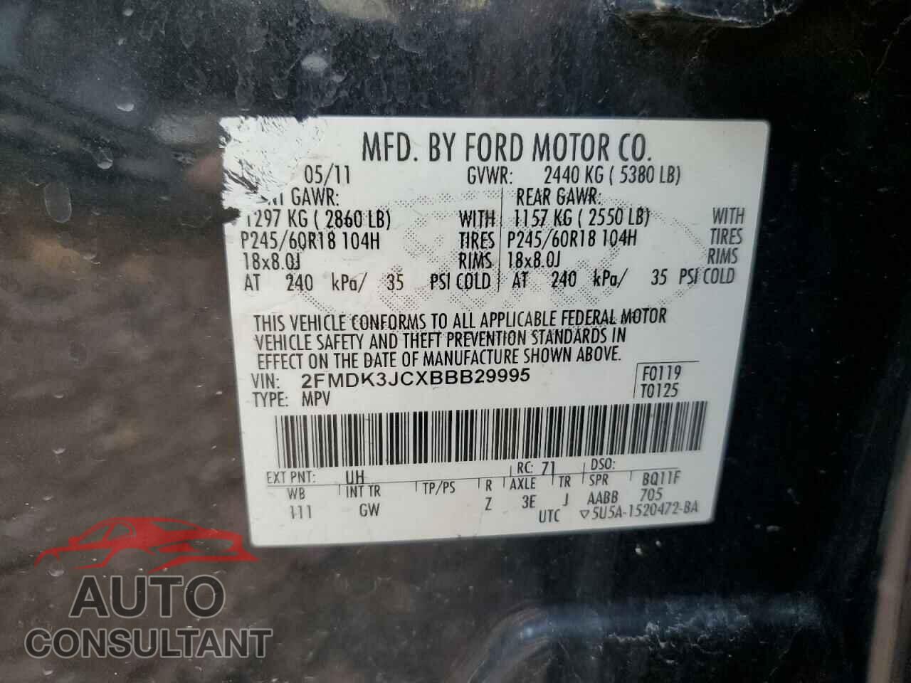 FORD EDGE 2011 - 2FMDK3JCXBBB29995