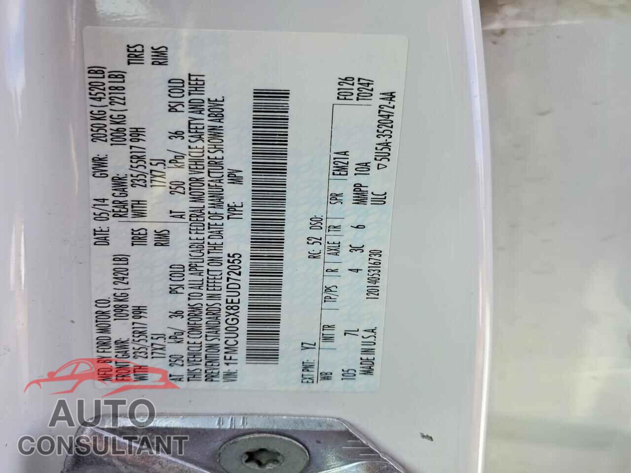 FORD ESCAPE 2014 - 1FMCU0GX8EUD72055