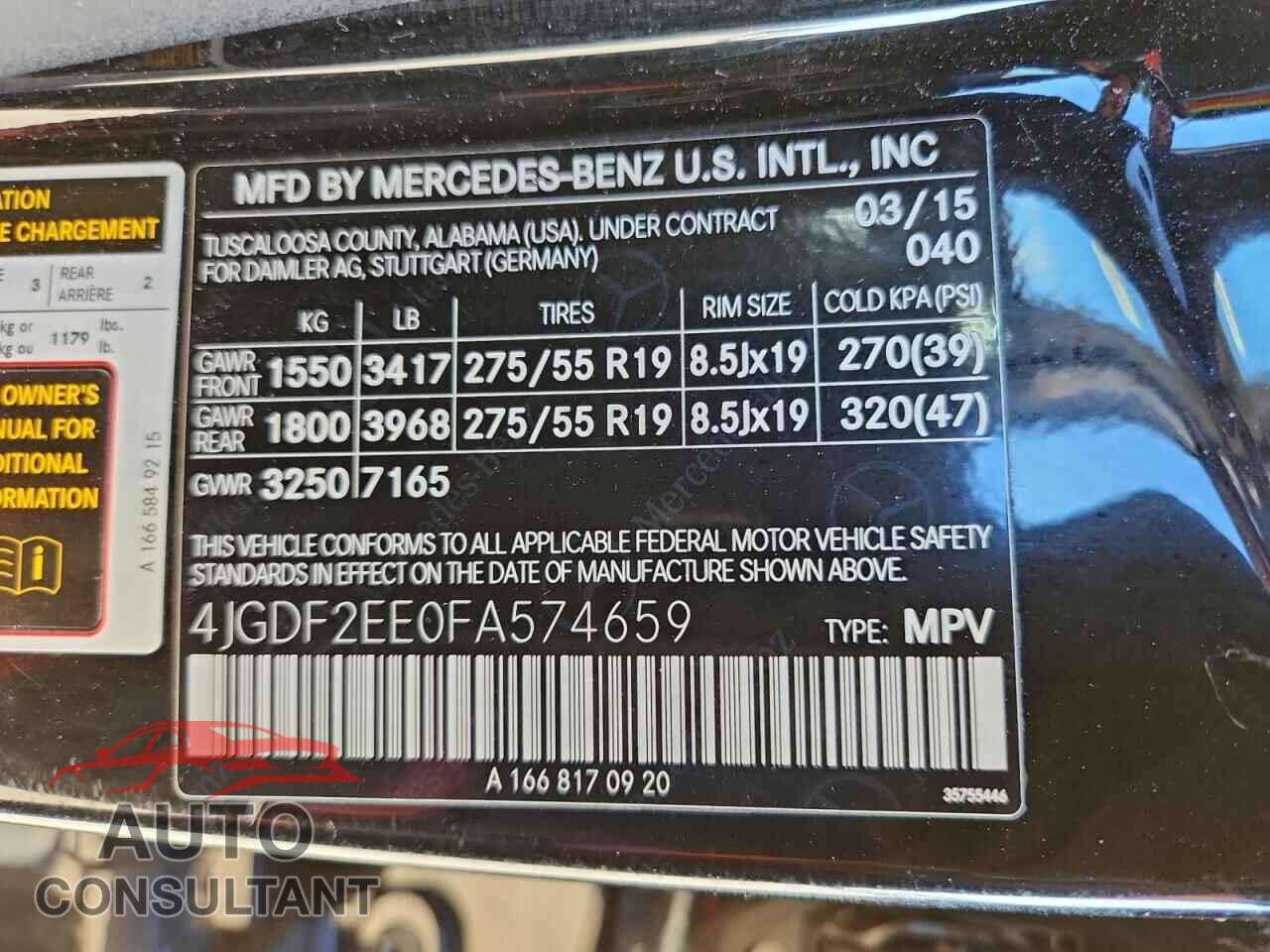 MERCEDES-BENZ GL-CLASS 2015 - 4JGDF2EE0FA574659