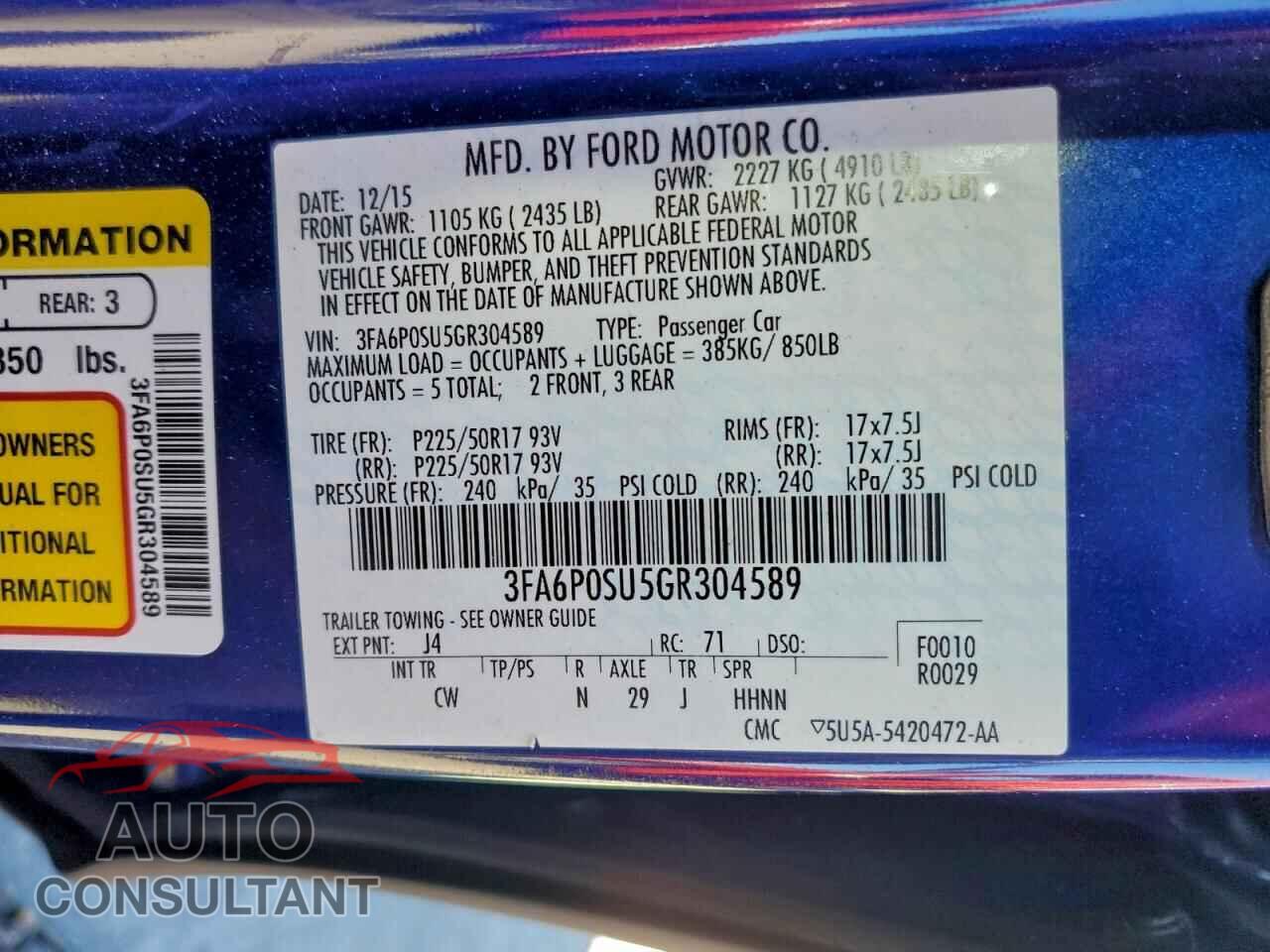 FORD FUSION 2016 - 3FA6P0SU5GR304589
