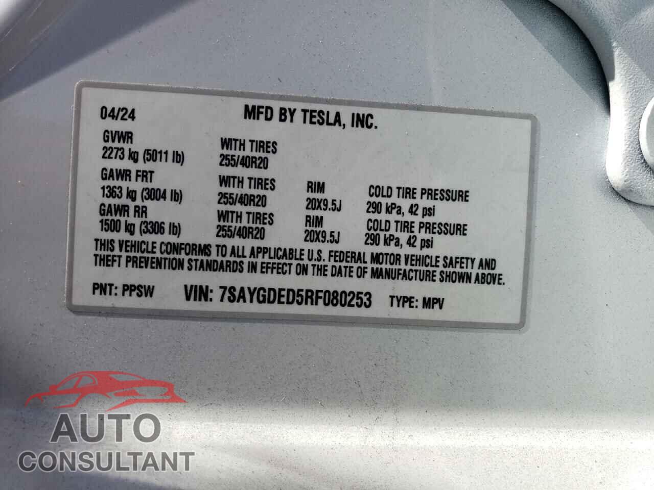 TESLA MODEL Y 2024 - 7SAYGDED5RF080253