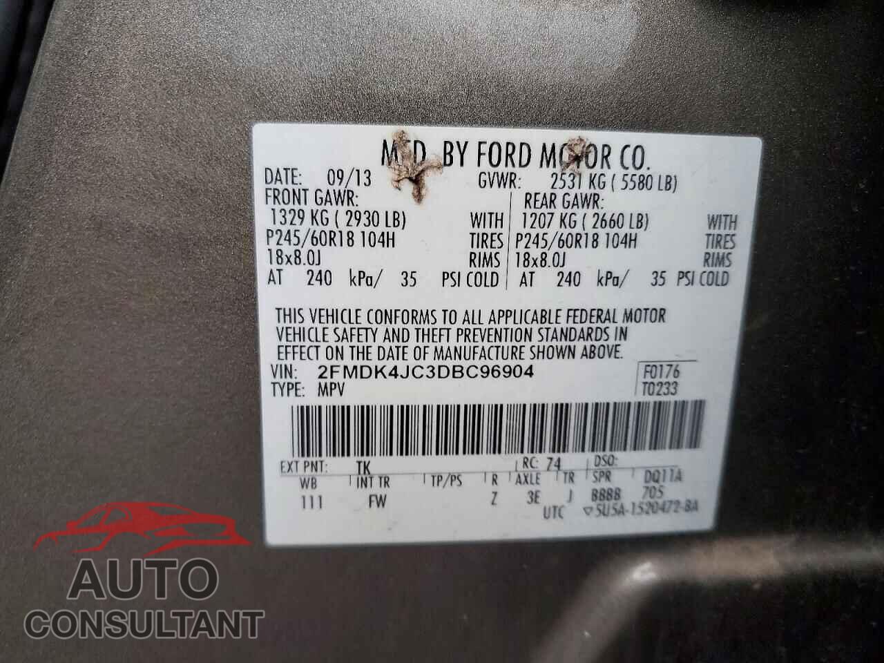 FORD EDGE 2013 - 2FMDK4JC3DBC96904