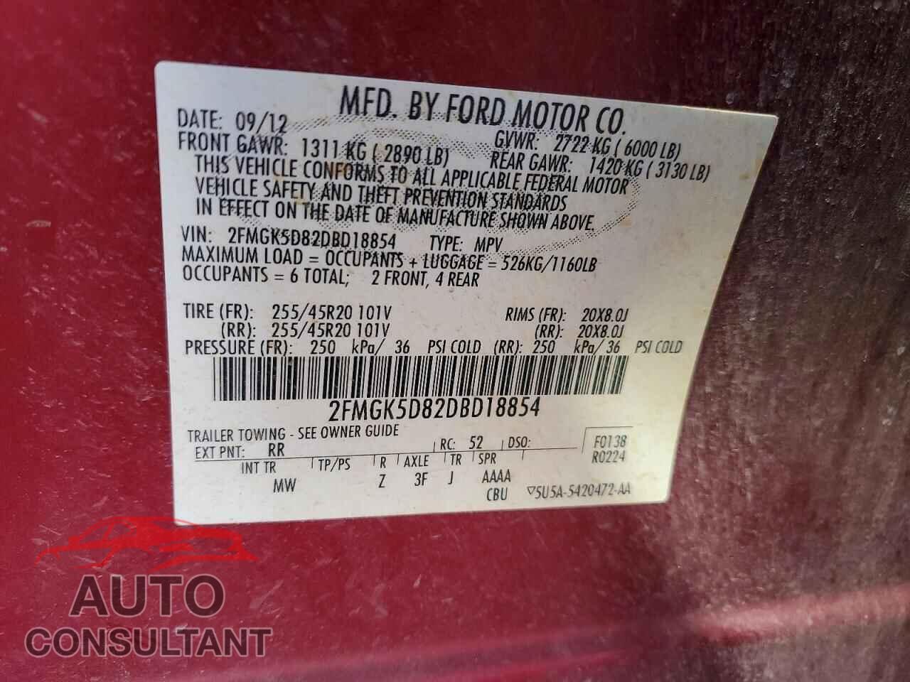 FORD FLEX 2013 - 2FMGK5D82DBD18854