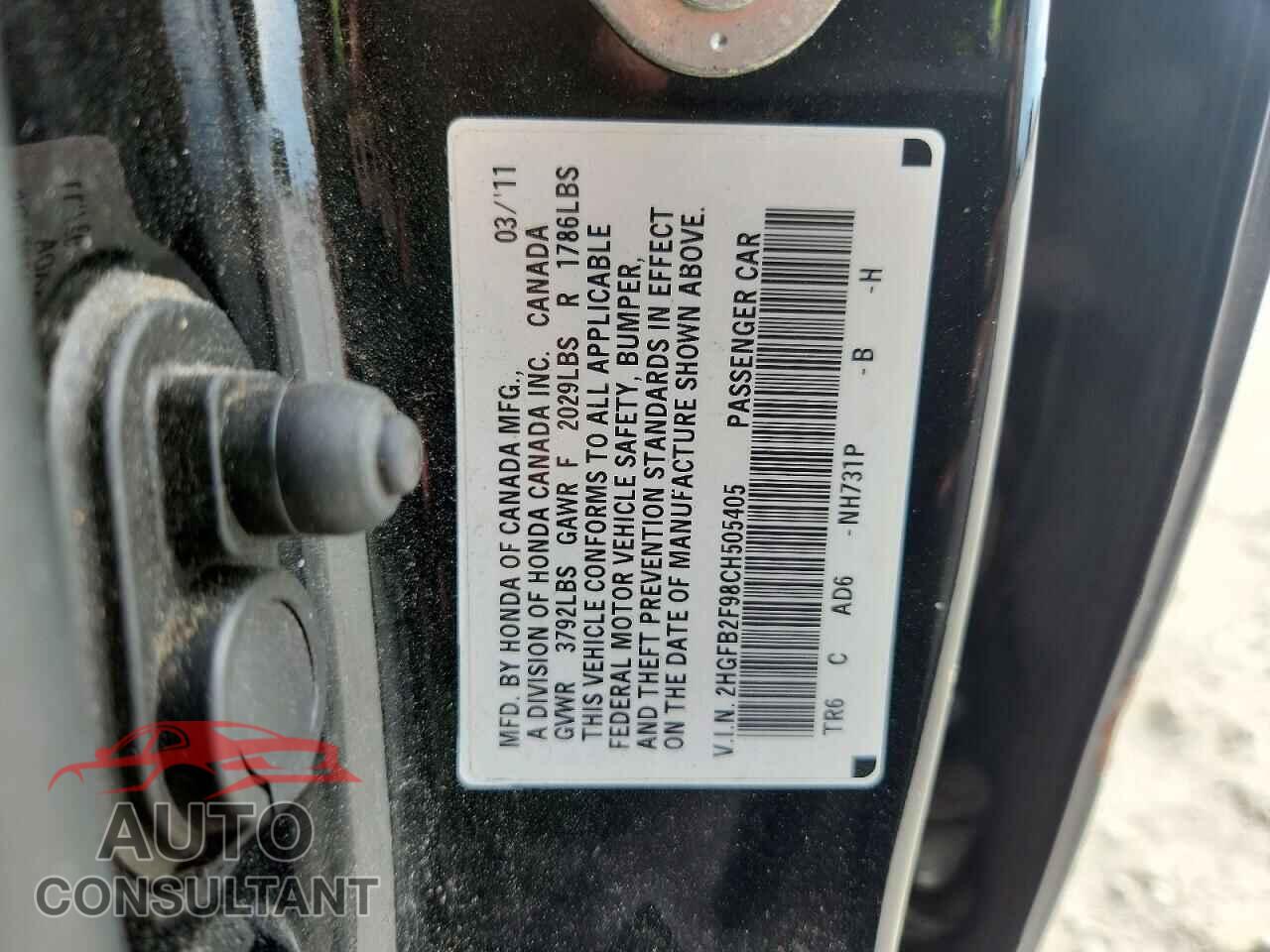 HONDA CIVIC 2012 - 2HGFB2F98CH505405