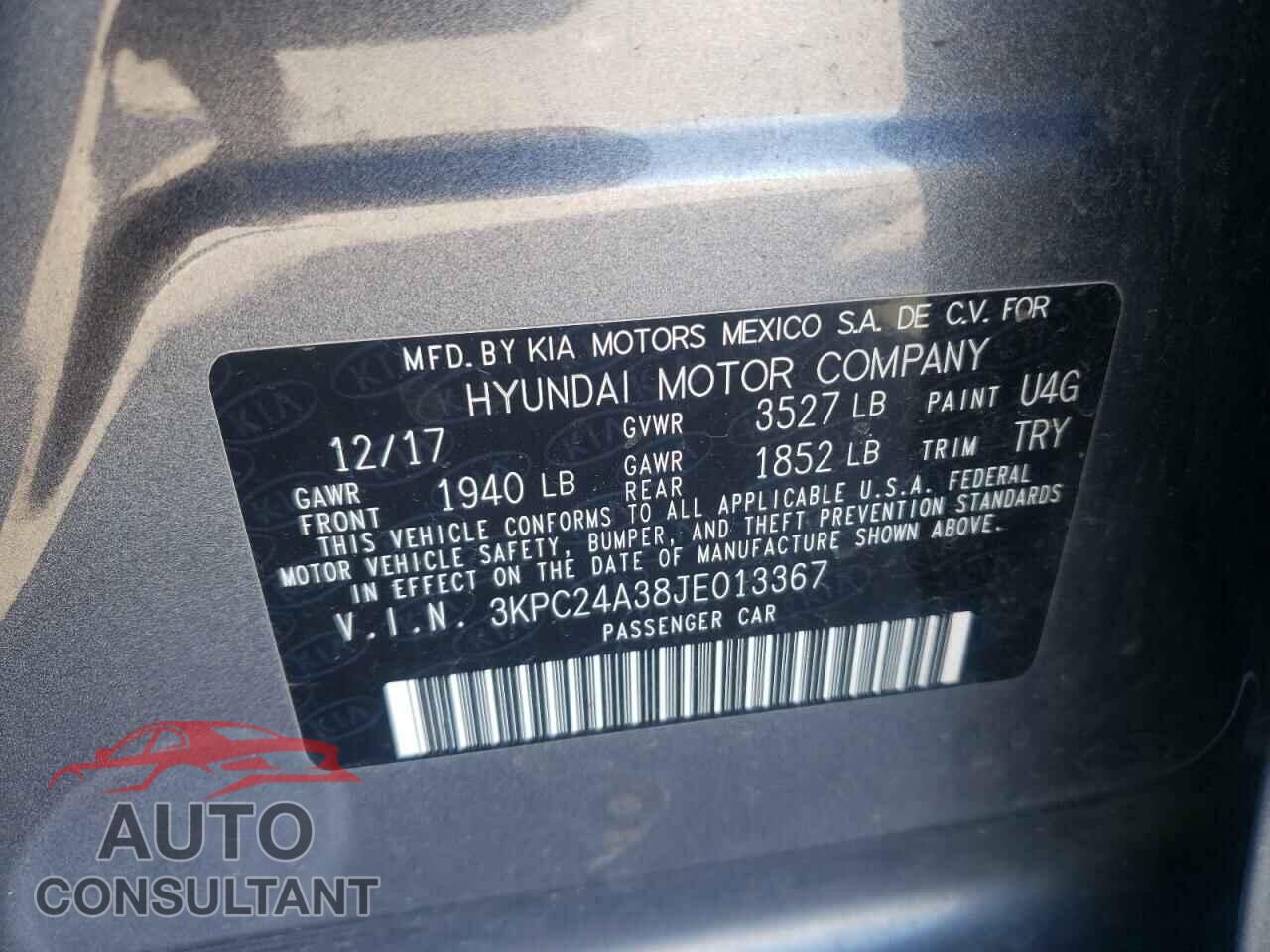 HYUNDAI ACCENT 2018 - 3KPC24A38JE013367