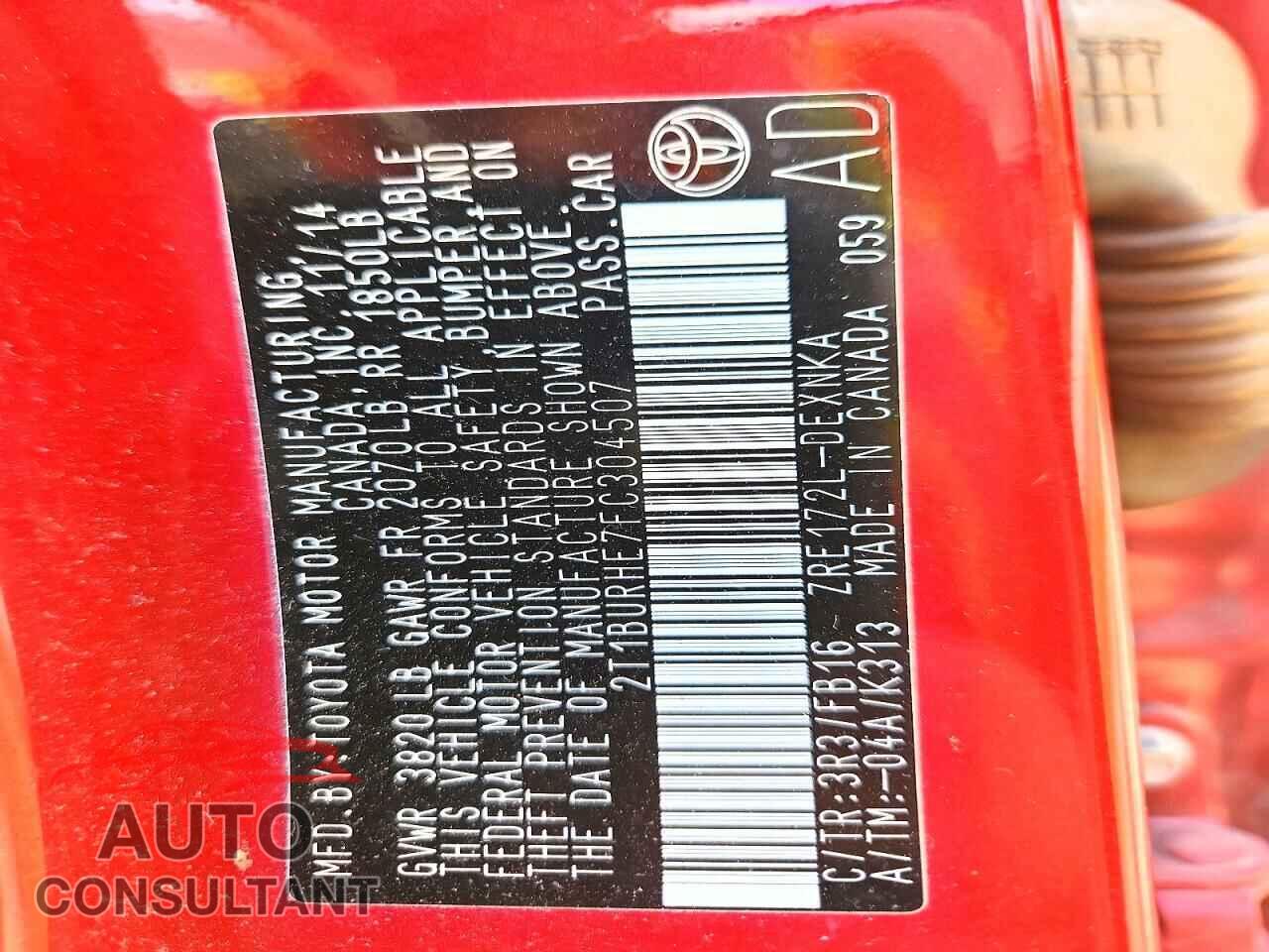 TOYOTA COROLLA 2015 - 2T1BURHE7FC304507