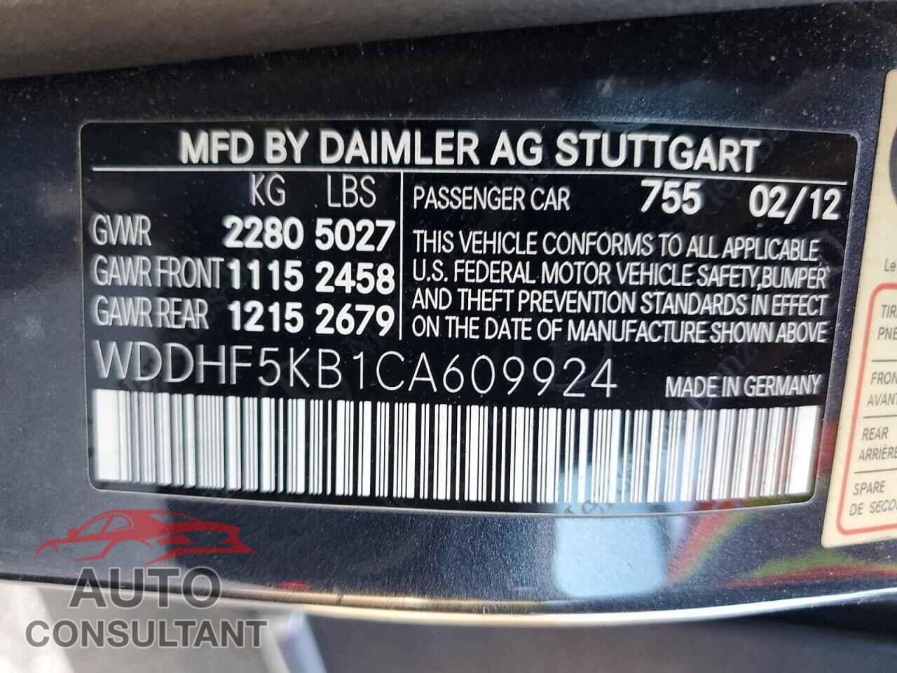MERCEDES-BENZ E-CLASS 2012 - WDDHF5KB1CA609924