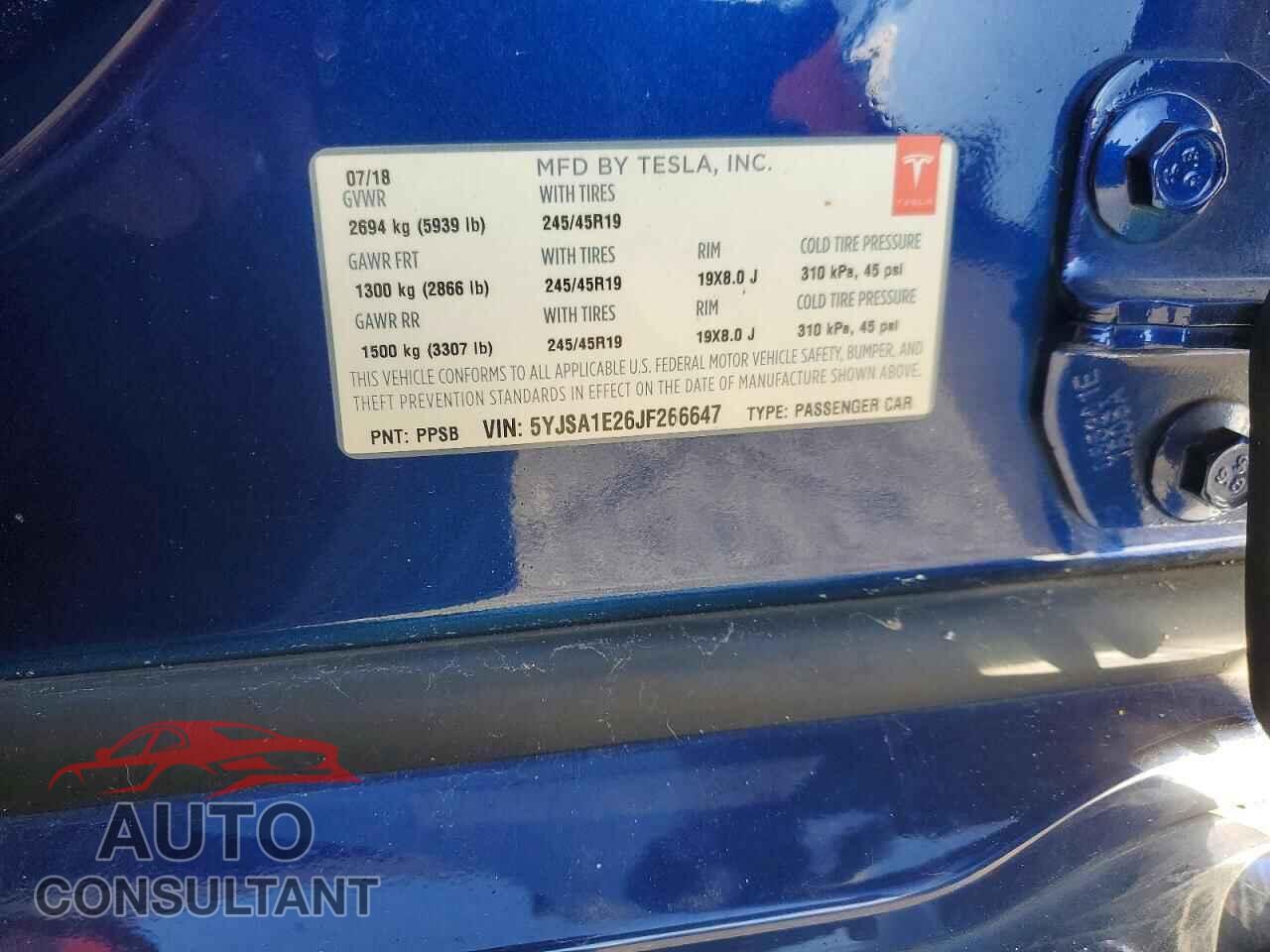 TESLA MODEL S 2018 - 5YJSA1E26JF266647