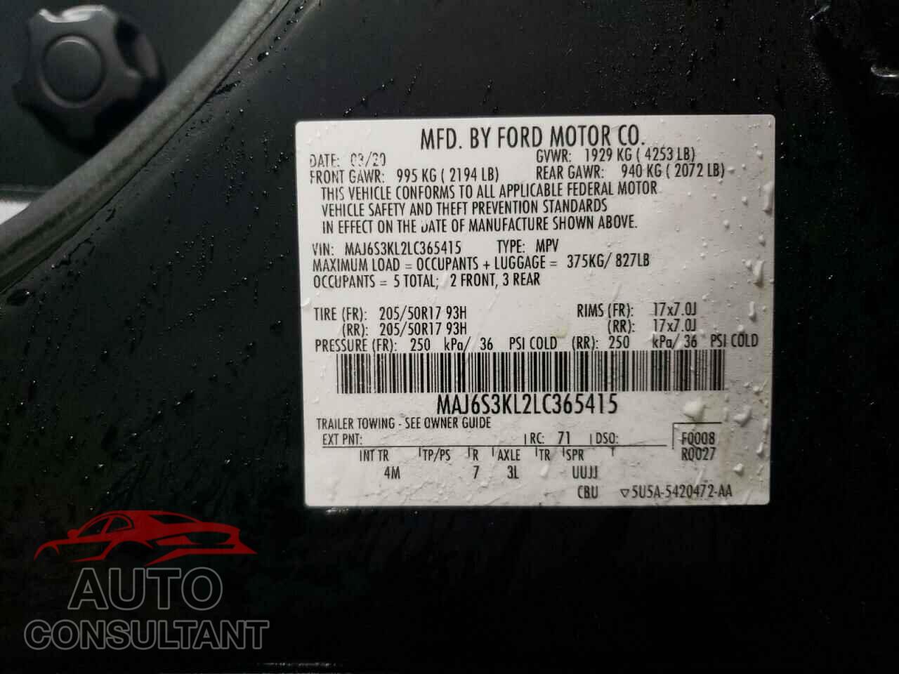 FORD ECOSPORT 2020 - MAJ6S3KL2LC365415