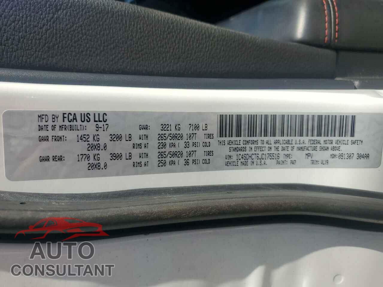 DODGE DURANGO 2018 - 1C4SDHCT6JC175516