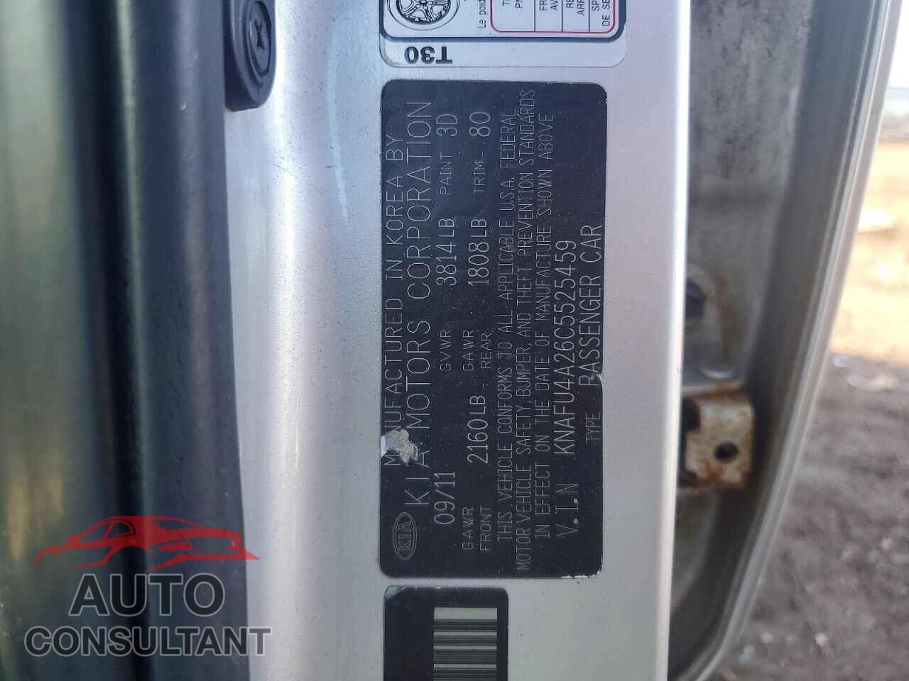 KIA FORTE 2012 - KNAFU4A26C5525459