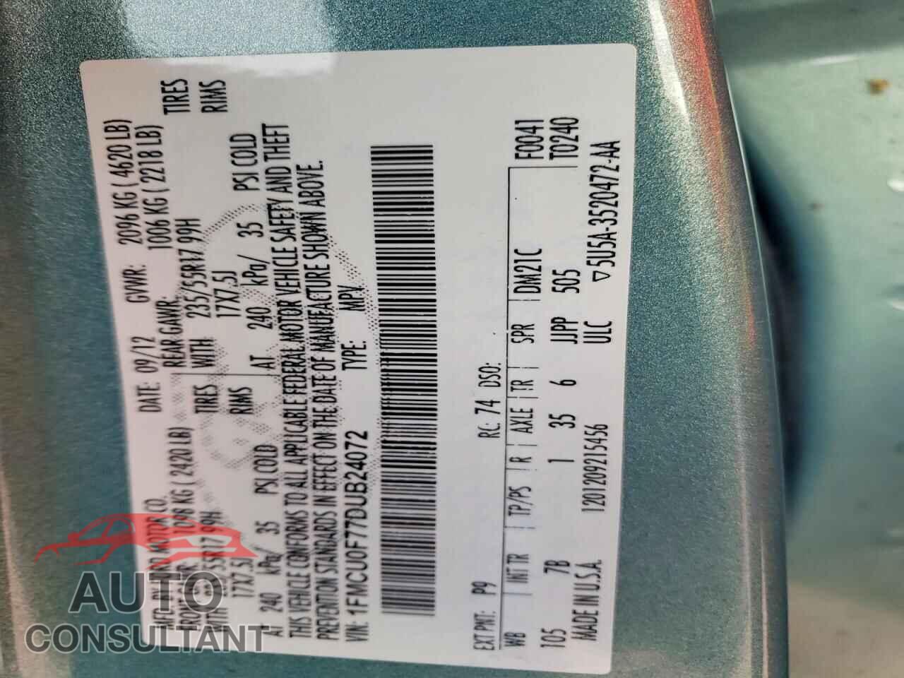 FORD ESCAPE 2013 - 1FMCU0F77DUB24072