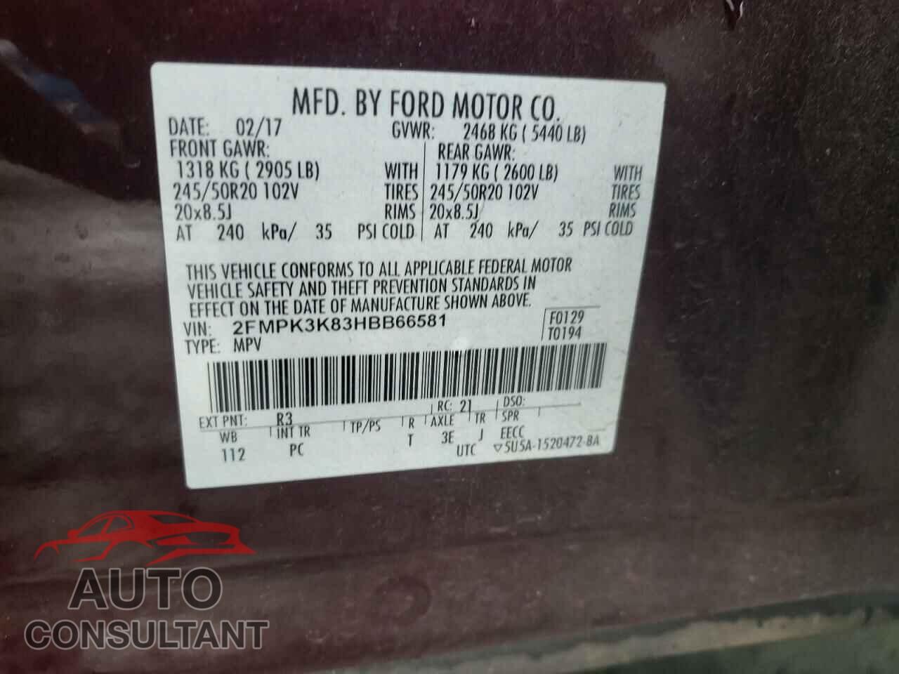 FORD EDGE 2017 - 2FMPK3K83HBB66581