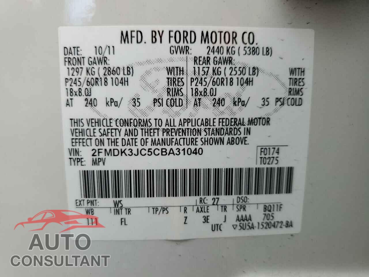 FORD EDGE 2012 - 2FMDK3JC5CBA31040