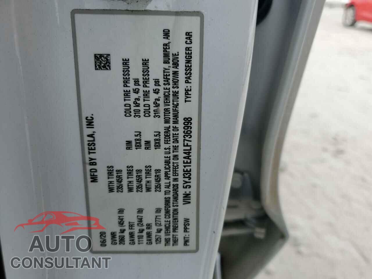 TESLA MODEL 3 2020 - 5YJ3E1EA4LF736998