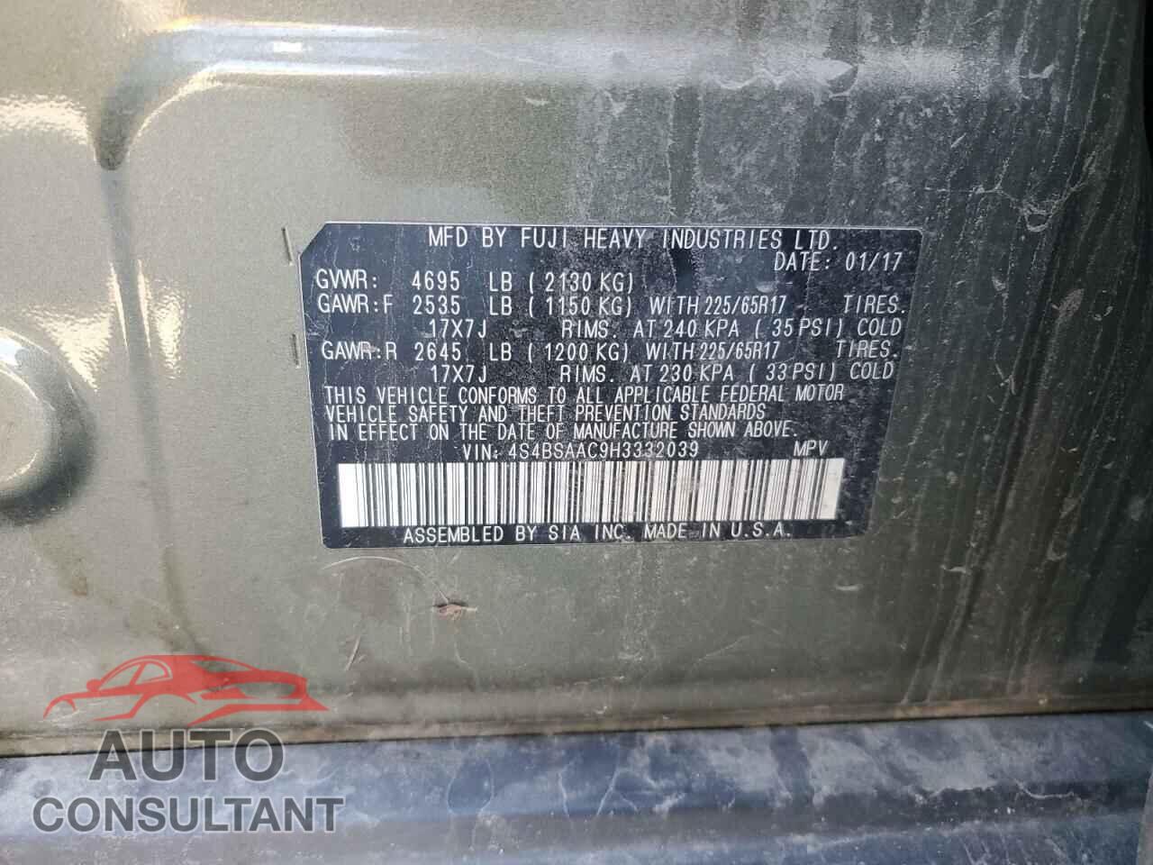 SUBARU OUTBACK 2017 - 4S4BSAAC9H3332039