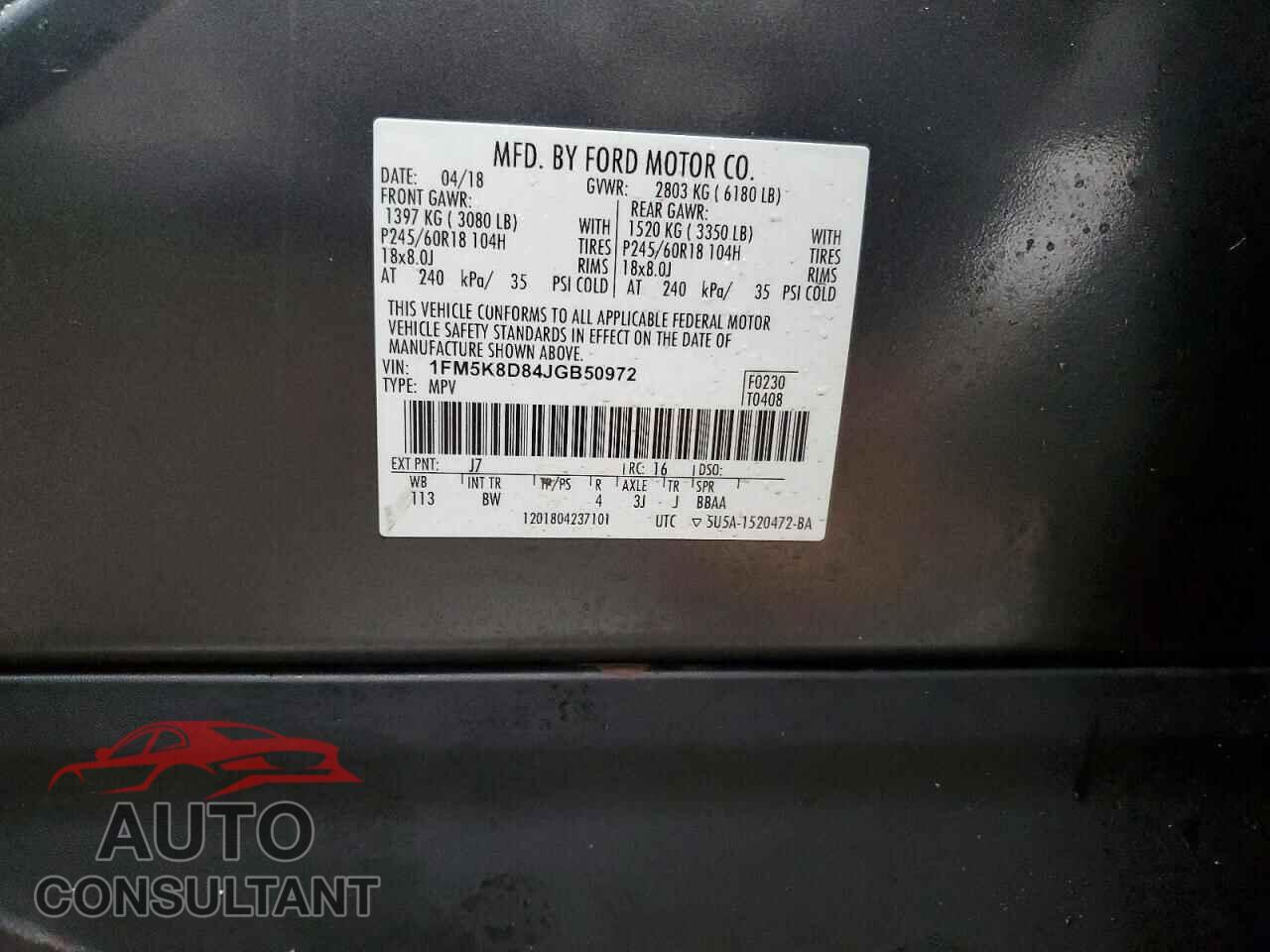 FORD EXPLORER 2018 - 1FM5K8D84JGB50972