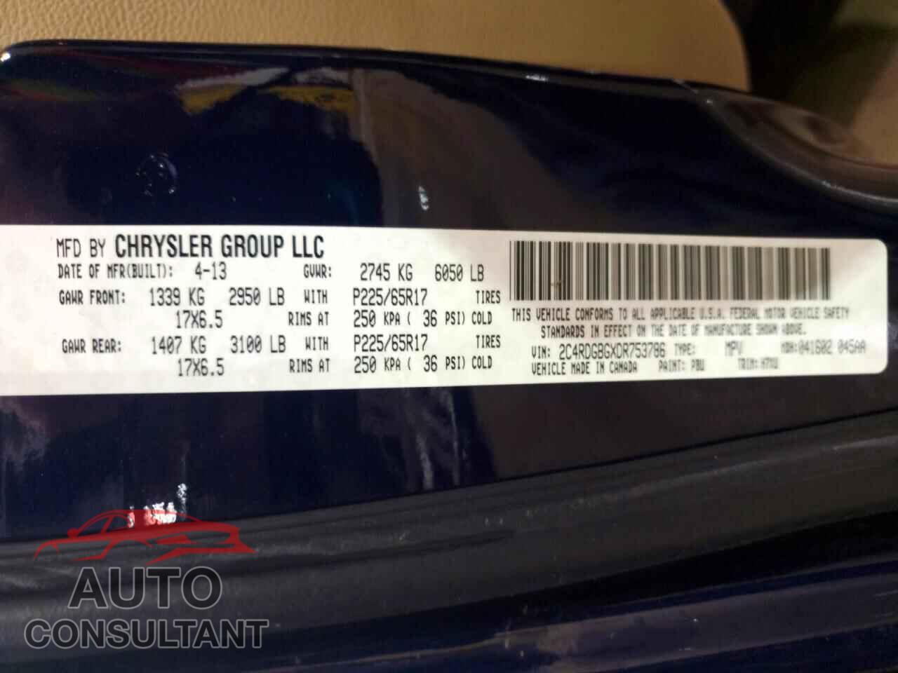 DODGE CARAVAN 2013 - 2C4RDGBGXDR753786